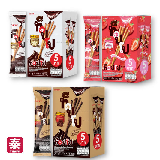 【Lotte】TOPPO 餅乾棒 大盒裝-香草巧克力/可可巧克力/香草草莓 (12包)